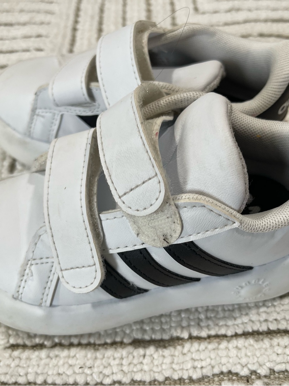 adidas White Kids Sneakers with Black Stripes - Velcro